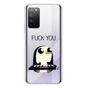 For Huawei Honor X10 Coloured Drawing Pattern Highly Transparent TPU Protective Case(Penguin)