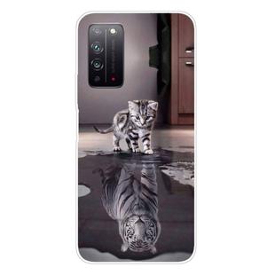 For Huawei Honor X10 Coloured Drawing Pattern Highly Transparent TPU Protective Case(Cat Tiger)