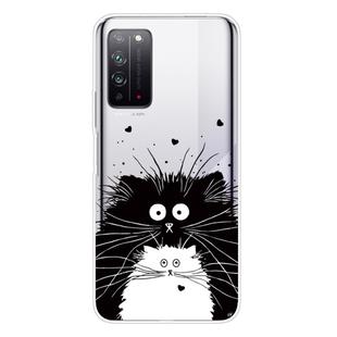 For Huawei Honor X10 Coloured Drawing Pattern Highly Transparent TPU Protective Case(Black White Rat)