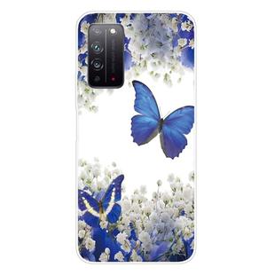 For Huawei Honor X10 Coloured Drawing Pattern Highly Transparent TPU Protective Case(Purple Butterfly)