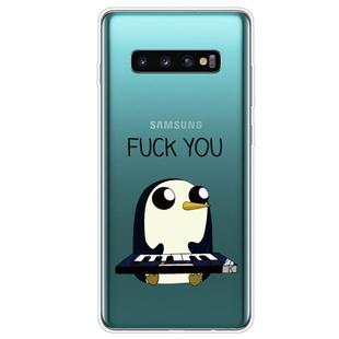 For Samsung Galaxy S10+ Coloured Drawing Pattern Highly Transparent TPU Protective Case(Penguin)