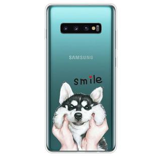 For Samsung Galaxy S10+ Coloured Drawing Pattern Highly Transparent TPU Protective Case(Pinch Dog)