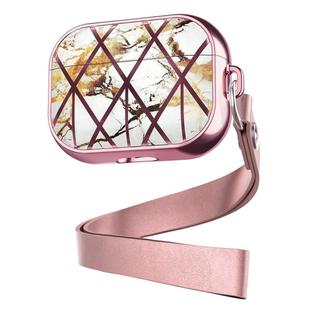 For AirPods Pro Electroplated Printed TPU Earphone Protective Case with Lanyard(Pink Yellow)