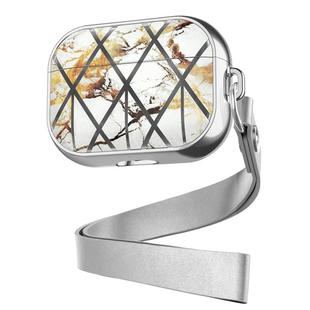 For AirPods Pro Electroplated Printed TPU Earphone Protective Case with Lanyard(Silver Yellow)