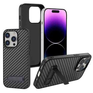 For iPhone 14 Pro Carbon Fiber Texture PC Protective Phone Case with Holder(Grey)