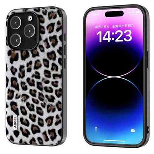 For iPhone 15 Pro Max ABEEL Black Edge Leopard Phone Case(Silver Leopard)