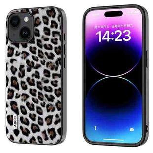 For iPhone 15 Plus ABEEL Black Edge Leopard Phone Case(Silver Leopard)