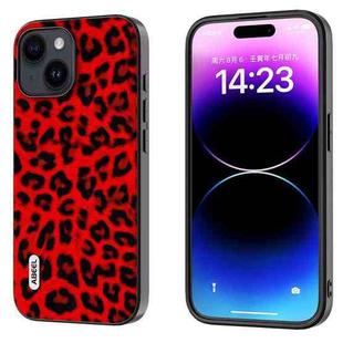 For iPhone 15 Plus ABEEL Black Edge Leopard Phone Case(Red Leopard)