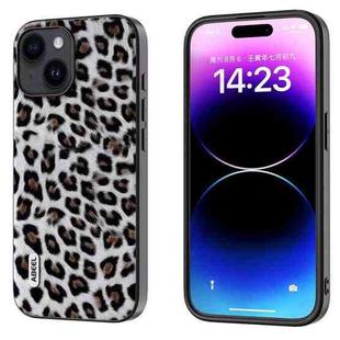 For iPhone 15 ABEEL Black Edge Leopard Phone Case(Silver Leopard)
