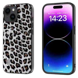 For iPhone 14 ABEEL Black Edge Leopard Phone Case(Silver Leopard)