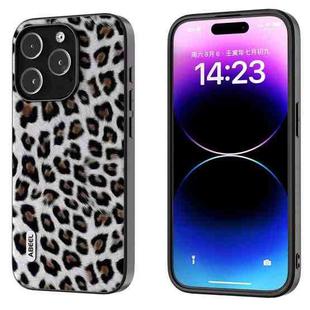 For iPhone 14 Pro ABEEL Black Edge Leopard Phone Case(Silver Leopard)