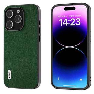 For iPhone 15 Pro Max ABEEL Black Edge Genuine Leather Mino Phone Case(Green)