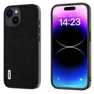 For iPhone 14 Plus ABEEL Black Edge Genuine Leather Mino Phone Case(Black)