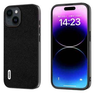 For iPhone 14 ABEEL Black Edge Genuine Leather Mino Phone Case(Black)