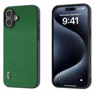 For iPhone 16 ABEEL Black Edge Genuine Leather Mino Phone Case(Green)