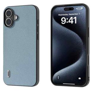 For iPhone 16 ABEEL Black Edge Genuine Leather Mino Phone Case(Blue)