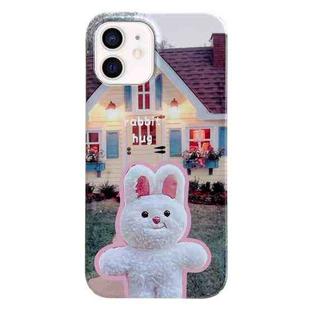 For iPhone 12 Painted Pattern PC Phone Case(Bunny Hug)