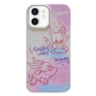 For iPhone 12 Painted Pattern PC Phone Case(Pink Line Bunny)