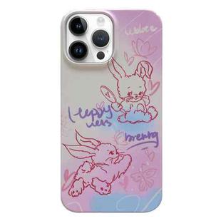 For iPhone 12 Pro Painted Pattern PC Phone Case(Pink Line Bunny)