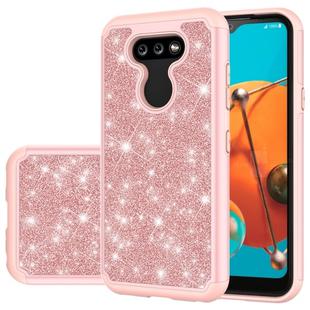 For LG K31 Glitter Powder Contrast Skin Shockproof Silicone + PC Protective Case(Rose Gold)