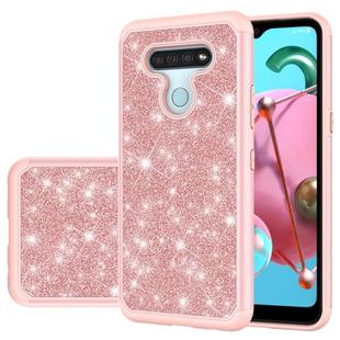For LG K51 Glitter Powder Contrast Skin Shockproof Silicone + PC Protective Case(Rose Gold)