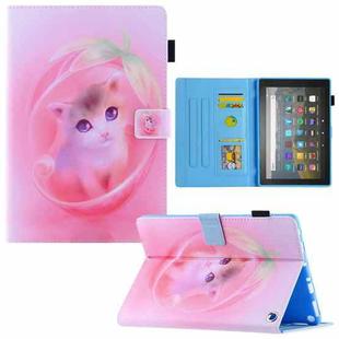 For Amazon Fire Max 11 2023 Colored Drawing Leather Smart Tablet Case(Pink Cat)