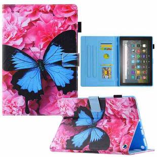 For Amazon Fire Max 11 2023 Colored Drawing Leather Smart Tablet Case(Red Flower Blue Butterfly)
