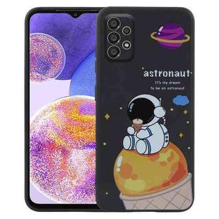 For Samsung Galaxy A23 5G / 4G Milk Tea Astronaut Pattern Liquid Silicone Phone Case(Black)