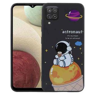 For Samsung Galaxy A12 / M12 / F12 Milk Tea Astronaut Pattern Liquid Silicone Phone Case(Black)