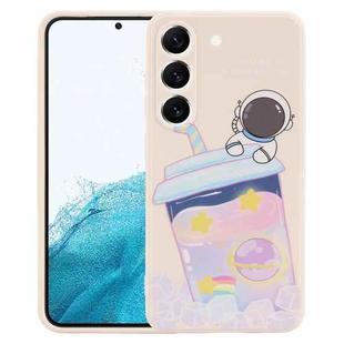 For Samsung Galaxy S22+ 5G Milk Tea Astronaut Pattern Liquid Silicone Phone Case(White)