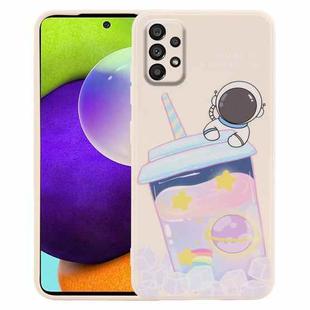 For Samsung Galaxy A52 / A52s 5G Milk Tea Astronaut Pattern Liquid Silicone Phone Case(White)