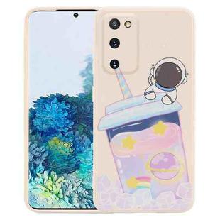 For Samsung Galaxy S20 5G / 4G Milk Tea Astronaut Pattern Liquid Silicone Phone Case(White)