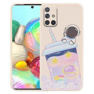 For Samsung Galaxy A71 Milk Tea Astronaut Pattern Liquid Silicone Phone Case(White)