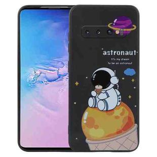 For Samsung Galaxy S10 Milk Tea Astronaut Pattern Liquid Silicone Phone Case(Black)