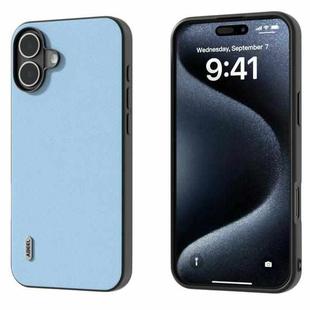 For iPhone 16 ABEEL Genuine Leather Wave Black Edge Phone Case(Blue)