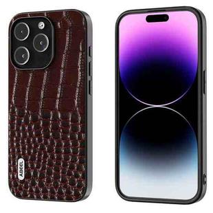 For iPhone 15 Pro Max ABEEL Genuine Leather Crocodile Pattern Black Edge Phone Case(Coffee)