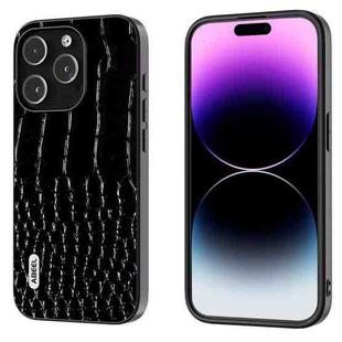 For iPhone 15 Pro ABEEL Genuine Leather Crocodile Pattern Black Edge Phone Case(Black)