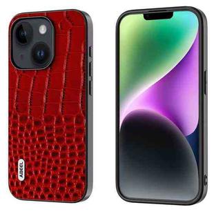For iPhone 15 Plus ABEEL Genuine Leather Crocodile Pattern Black Edge Phone Case(Red)