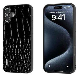 For iPhone 16 ABEEL Genuine Leather Crocodile Pattern Black Edge Phone Case(Black)