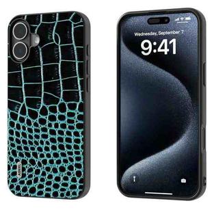 For iPhone 16 ABEEL Genuine Leather Crocodile Pattern Black Edge Phone Case(Blue)