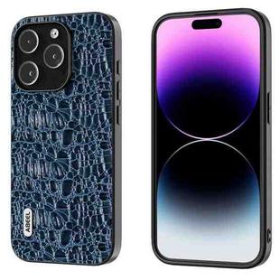 For iPhone 15 Pro ABEEL Genuine Leather Canopy Black Edge Phone Case(Blue)