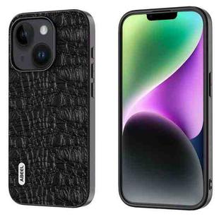 For iPhone 15 ABEEL Genuine Leather Canopy Black Edge Phone Case(Black)