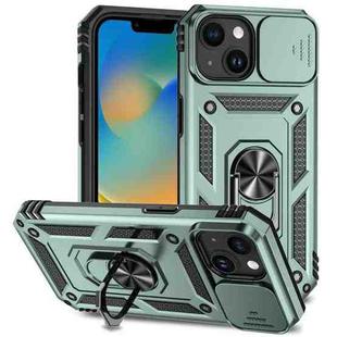 For iPhone 15 Plus Sliding Camshield Holder Phone Case(Dark Green)