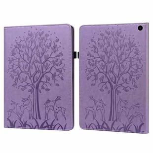 For Amazon Fire Max 11 Tree & Deer Embossed Leather Tablet Case(Purple)