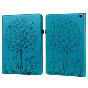 For Amazon Fire Max 11 Tree & Deer Embossed Leather Tablet Case(Blue)