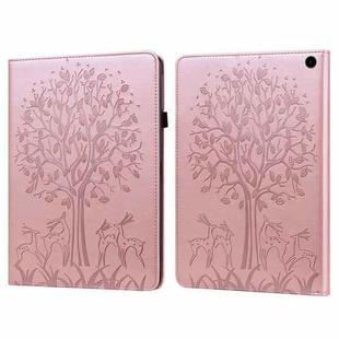 For Amazon Fire Max 11 Tree & Deer Embossed Leather Tablet Case(Pink)