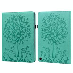 For Amazon Fire Max 11 Tree & Deer Embossed Leather Tablet Case(Green)