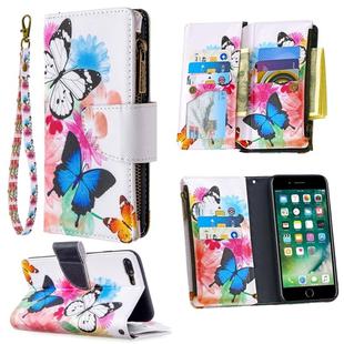 For iPhone 8 Plus & 7 Plus Colored Drawing Pattern Zipper Horizontal Flip Leather Case with Holder & Card Slots & Wallet(Two Butterflies)