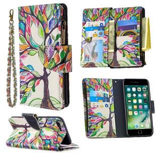 For iPhone 8 Plus & 7 Plus Colored Drawing Pattern Zipper Horizontal Flip Leather Case with Holder & Card Slots & Wallet(Tree)