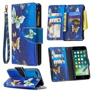 For iPhone 8 Plus & 7 Plus Colored Drawing Pattern Zipper Horizontal Flip Leather Case with Holder & Card Slots & Wallet(Gold Butterfly)